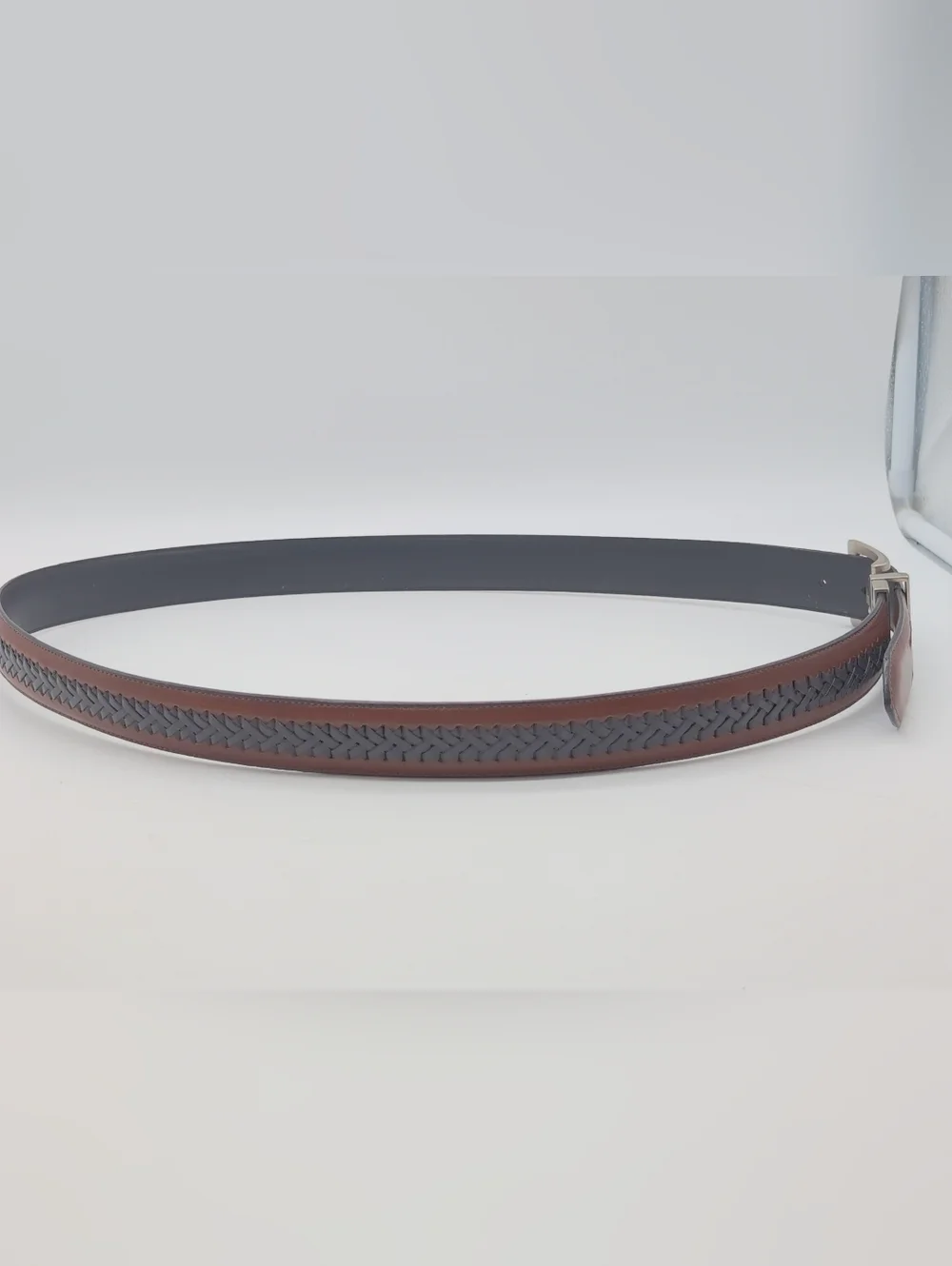 Columbia Men's Brown Leather Belt with Black Woven Accent Sz 44
